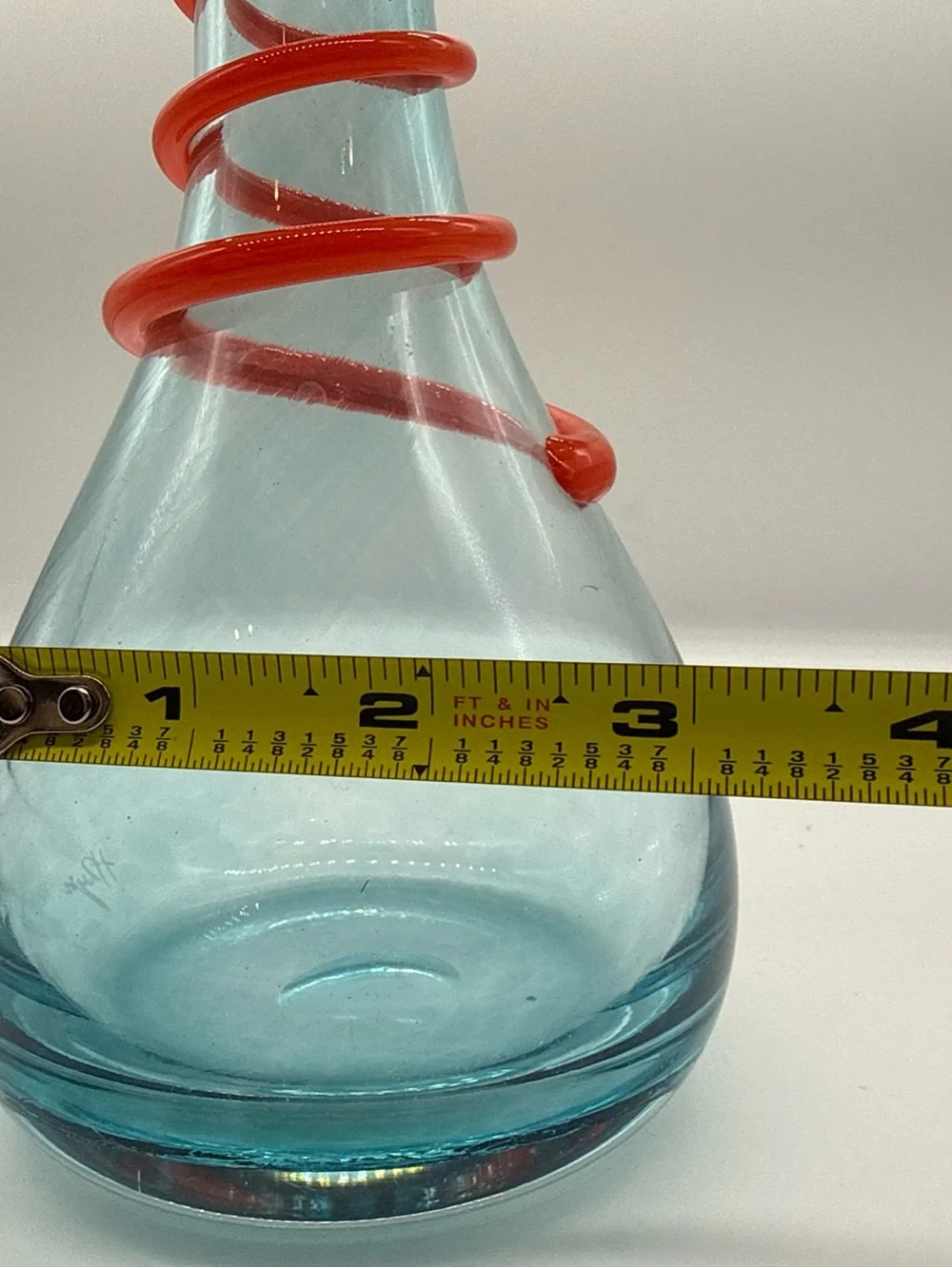 Sabina Rymanow Poland Blue Blown Art Glass 9” Vase Orange Coil Artist Signed
